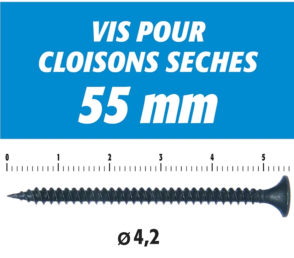 Semin Vis Auto Perceuse 55 mm - Fixation des Plaques de Plâtre sur l'Ossature - Intérieur - Boîte de 500 Pièces (Lot de 1500)