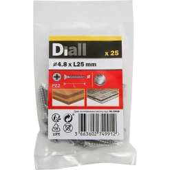 Diall Vis autoperceuses fraisées en acier inoxydable A2, 4,8x25 mm - 25 pièces