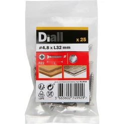 Diall Vis autoperceuses fraisées en acier inoxydable A2, 4,8x32 mm - 25 pièces