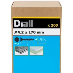 Diall Vis autoperceuses pour plaque de plâtre, noir mat, 4,2x70 mm - 200 pièces