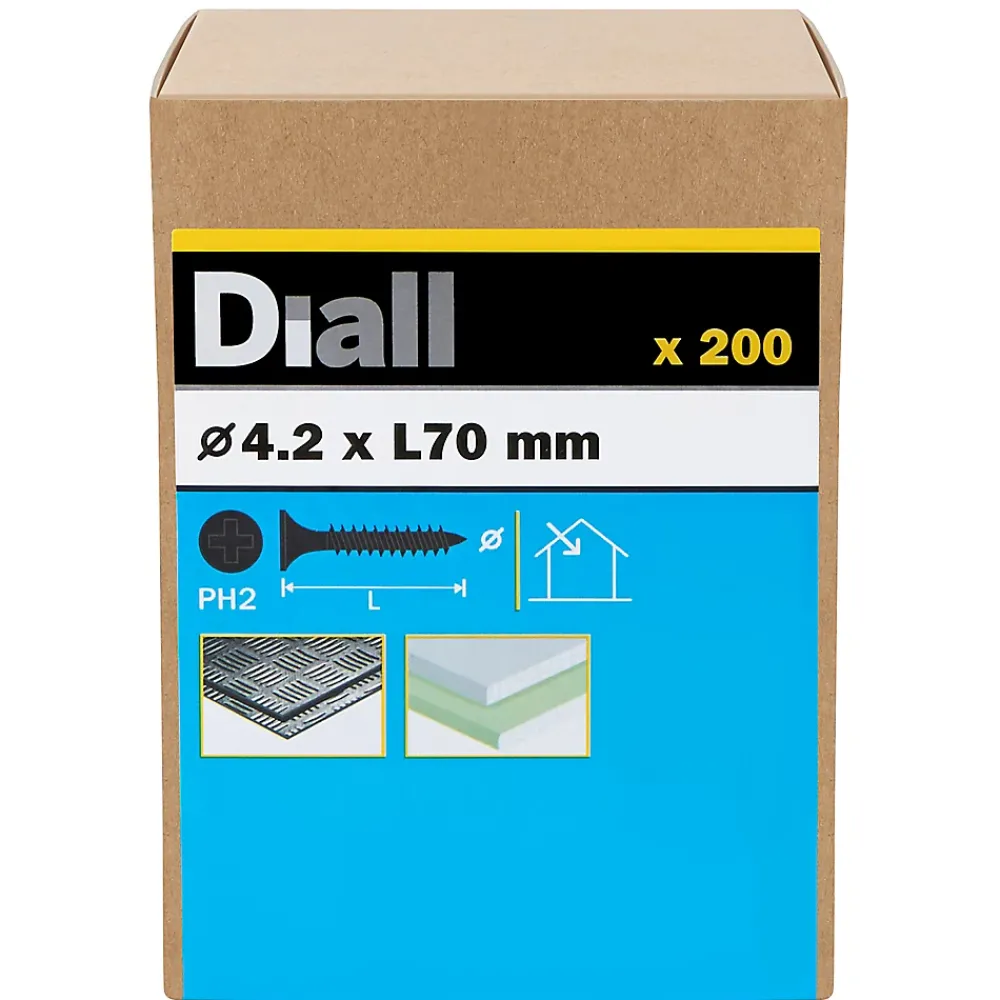 Diall Vis autoperceuses pour plaque de plâtre, noir mat, 4,2x70 mm - 200 pièces