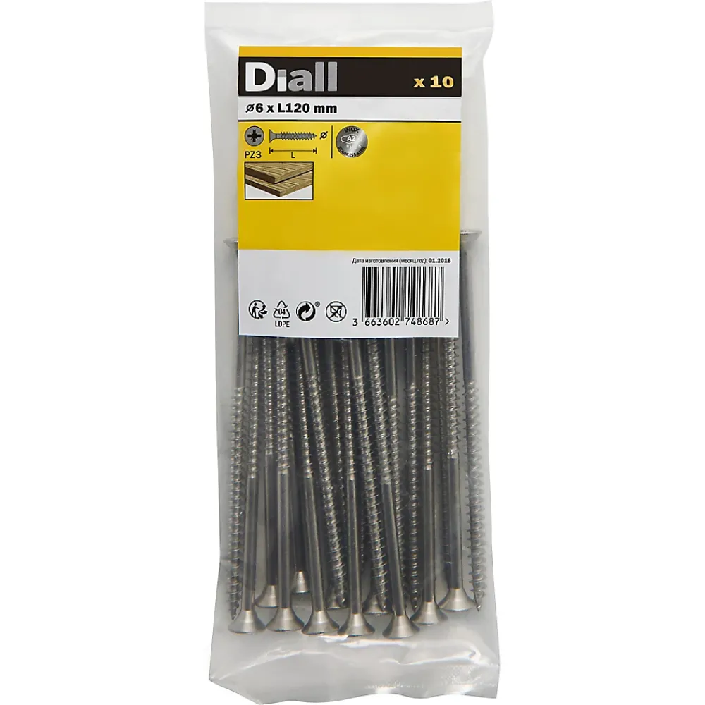 Diall Vis à bois en acier inoxydable A2 pozidriv 6x120 mm - 20 pièces