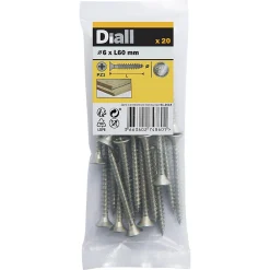 Diall Vis À Bois-Vis à bois en acier inoxydable A2 pozidriv 6x60 mm - 20 pièces