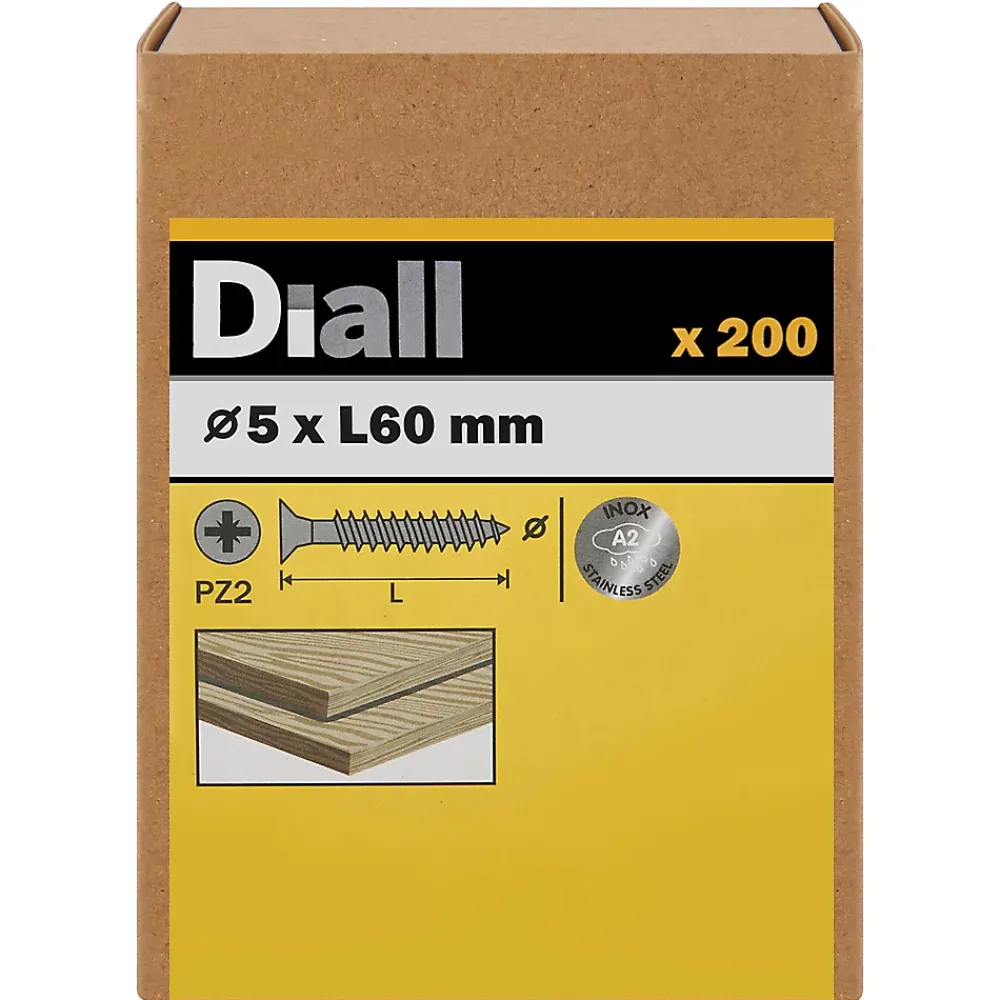 Diall Vis à bois en acier inoxydable A2 pozidriv 5x60 mm - 200 pièces