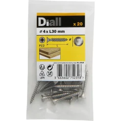Diall Vis à bois en acier inoxydable A4 pozidriv 4x30 mm - 20 pièces