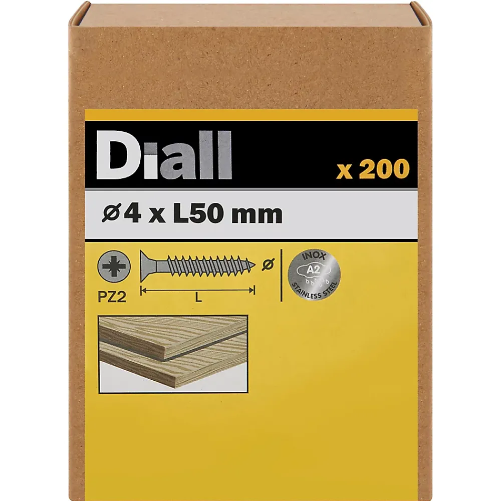 Diall Vis à bois en acier inoxydable A2 pozidriv 4x50 mm - 200 pièces