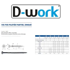 D-Work Vis Pour Terrasse-200 Vis Bois FX5 Tête Fraisée Torx F/Partiel 5 x 90 mm - Zingué blanc -
