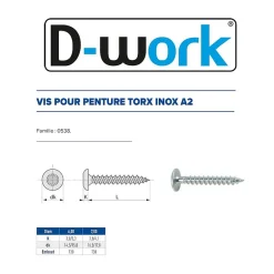 D-Work 200 Vis Bois pour Penture Torx TX30 6 x 25 mm - Inox A2 -