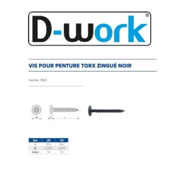 D-Work 100 Vis Bois pour Penture Torx 6 x 60 mm - Zingué Noir -