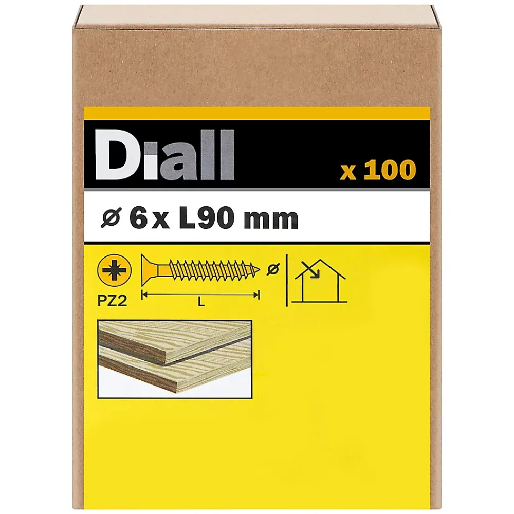 Diall Vis à bois pozidriv tête fraisée zinguée jaune 6x90 mm - 100 pièces