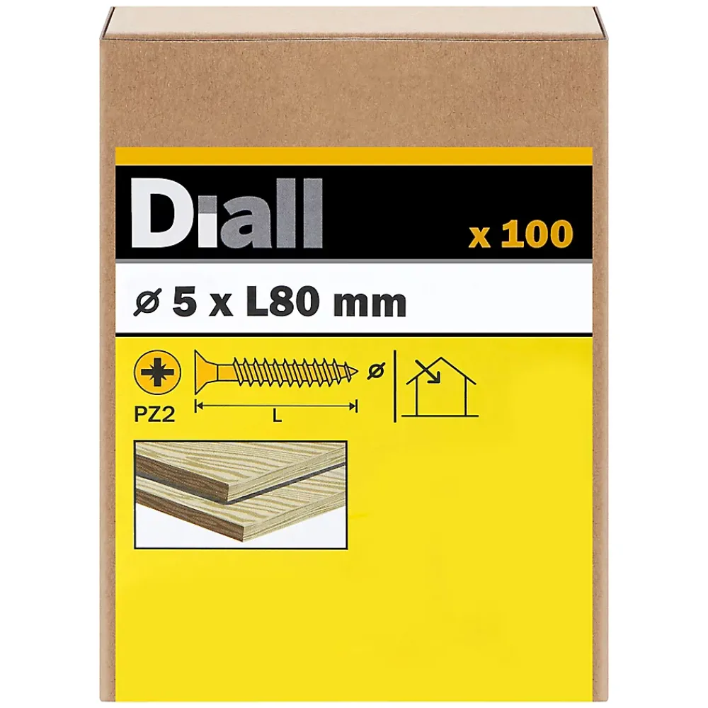 Diall Vis à bois pozidriv tête fraisée zinguée jaune 5x80 mm - 100 pièces