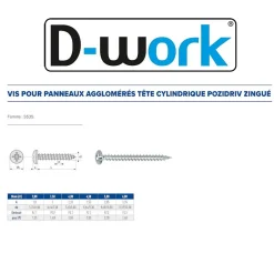 D-Work Vis Pour Terrasse-500 Vis Bois Tête Cylindrique Pozidriv 4 x 50 mm - Zingué blanc -