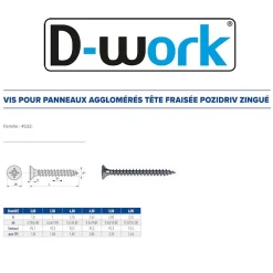D-Work Vis Pour Terrasse-500 Vis Bois Tête Fraisée Pozidriv 5 x 25 mm - Zingué blanc -