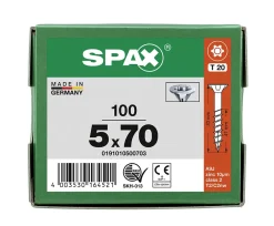 Spax France Vis à bois tête fraisée Spax Wirox torx 5 x 70 mm filetage partiel - 100 pièces