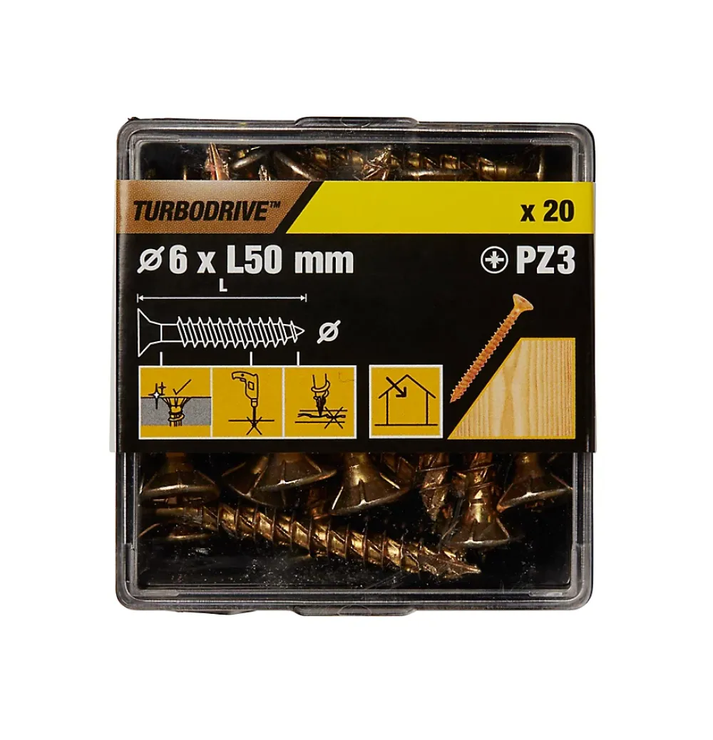 TurboDrive Vis à bois Premium pozidriv zinguée jaune 6x50 mm - 20 pièces