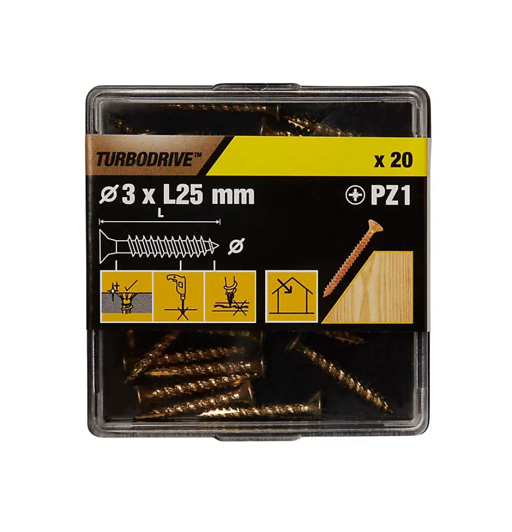 TurboDrive Vis à bois Premium pozidriv zinguée jaune 3x25 mm - 20 pièces