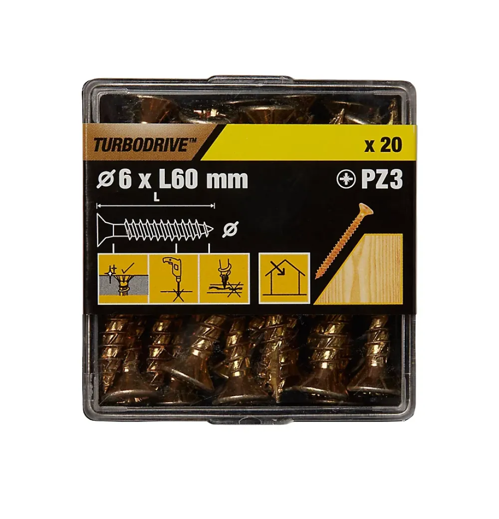 TurboDrive Vis À Bois-Vis à bois Premium pozidriv zinguée jaune 5x80 mm - 100 pièces