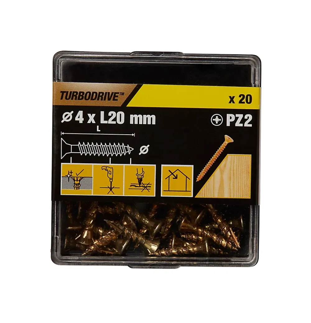 TurboDrive Vis À Bois-Vis à bois Premium pozidriv zinguée jaune 4x20 mm - 20 pièces