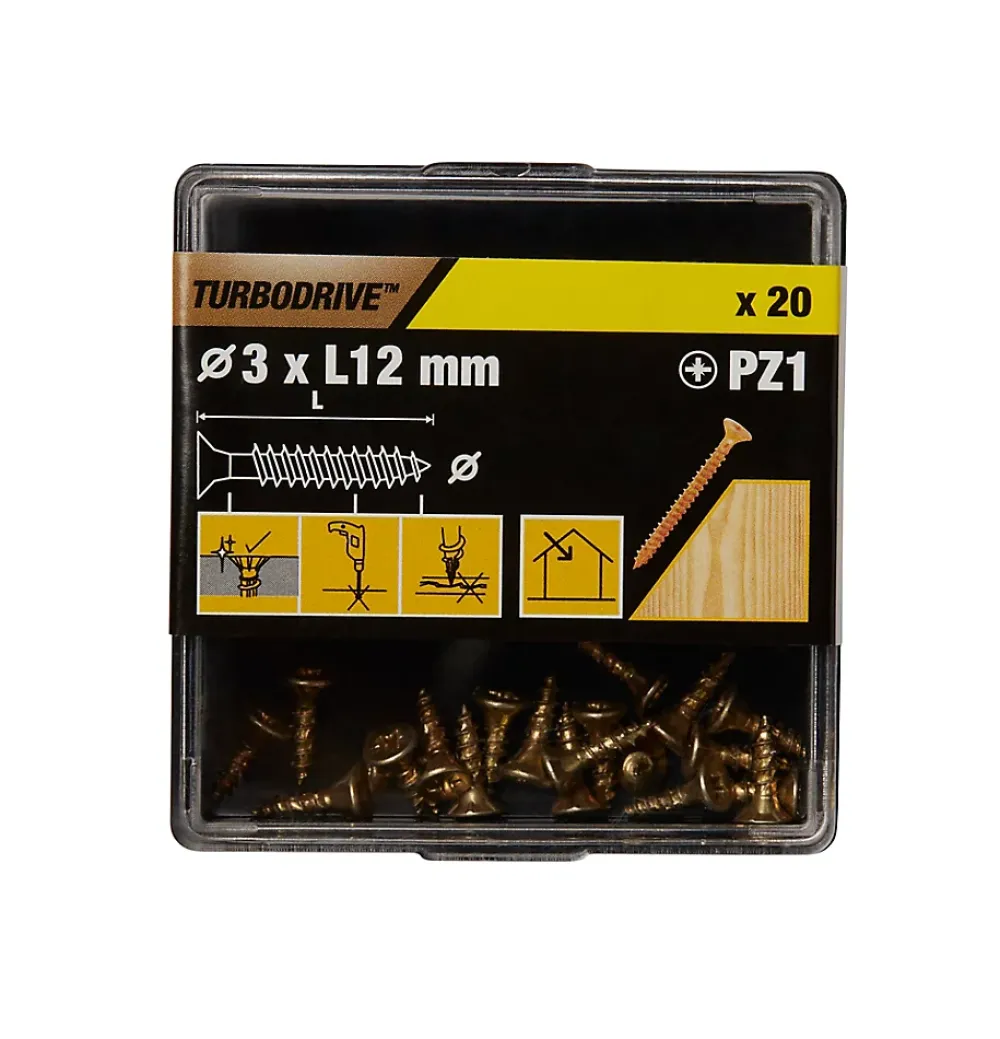 TurboDrive Vis à bois Premium pozidriv zinguée jaune 3x12 mm - 20 pièces