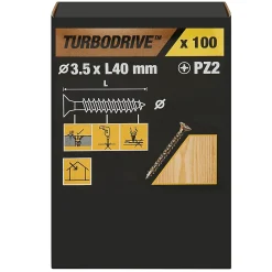 TurboDrive Vis à bois Premium pozidriv zinguée jaune 3.5x40 mm - 100 pièces