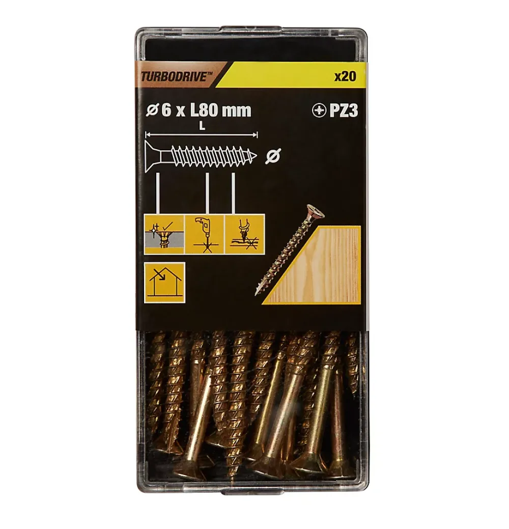 TurboDrive Vis à bois Premium pozidriv zinguée jaune 6x80 mm - 20 pièces