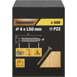 TurboDrive Vis à bois Premium pozidriv zinguée jaune 4x50 mm - 500 pièces