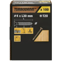 TurboDrive Vis à bois Premium torx zinguée jaune 4x30 mm - 100 pièces