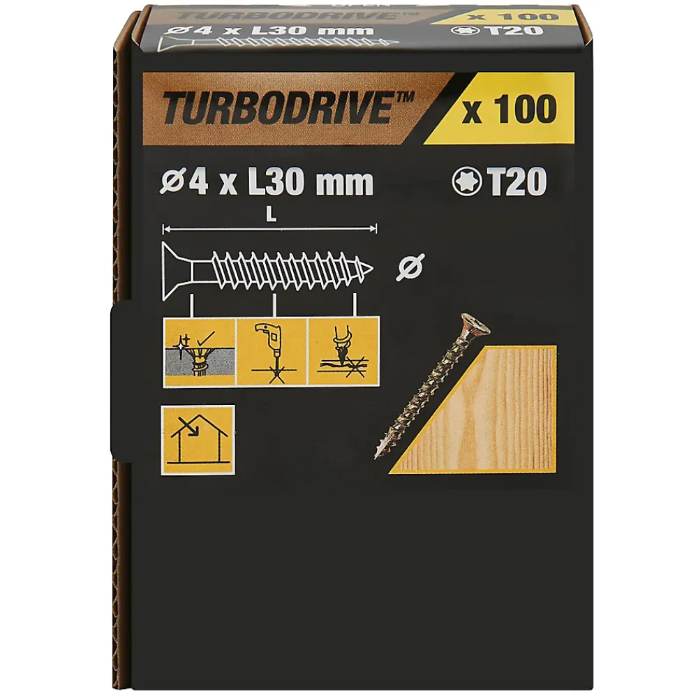 TurboDrive Vis à bois Premium torx zinguée jaune 4x30 mm - 100 pièces