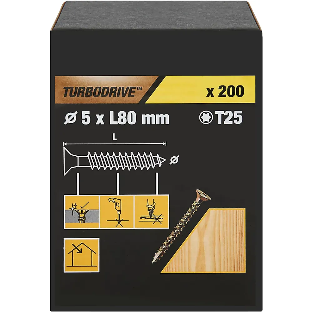 TurboDrive Vis à bois Premium torx zinguée jaune 5x80 mm - 200 pièces