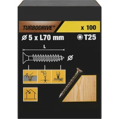 TurboDrive Vis À Bois-Vis à bois Premium torx zinguée jaune 5x70 mm - 100 pièces