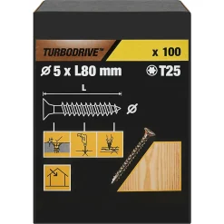 TurboDrive Vis À Bois-Vis à bois Premium torx zinguée jaune 5x80 mm - 100 pièces