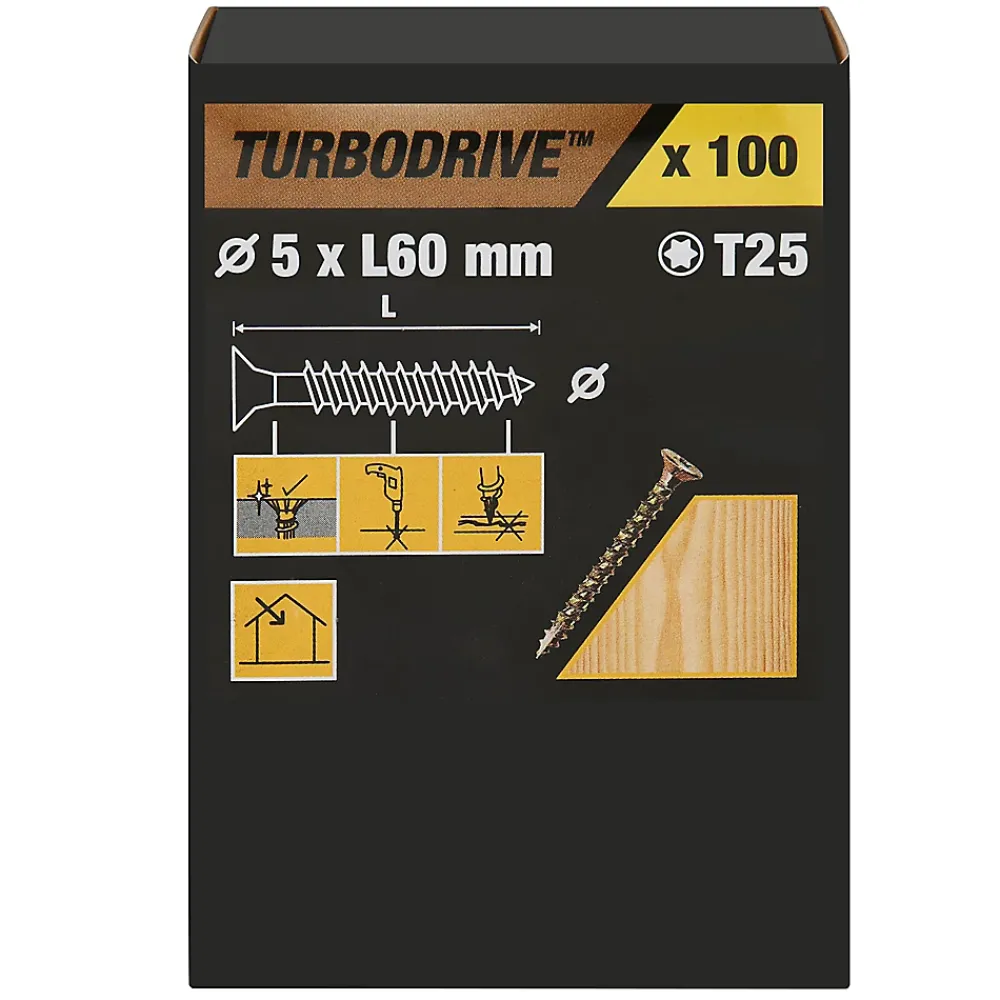 TurboDrive Vis à bois Premium torx zinguée jaune 5x60 mm - 100 pièces