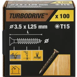 TurboDrive Vis à bois Premium torx zinguée jaune 3.5x25 mm - 100 pièces