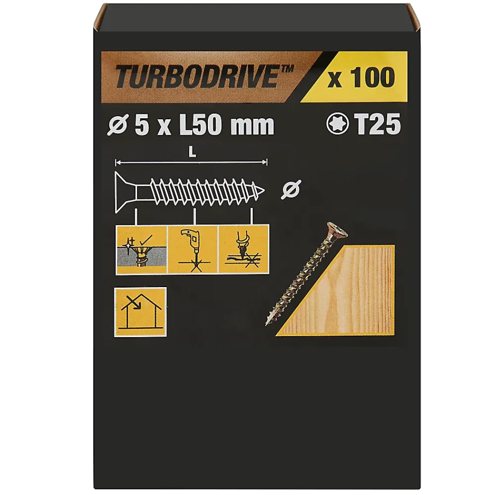 TurboDrive Vis à bois Premium torx zinguée jaune 5x50 mm - 100 pièces