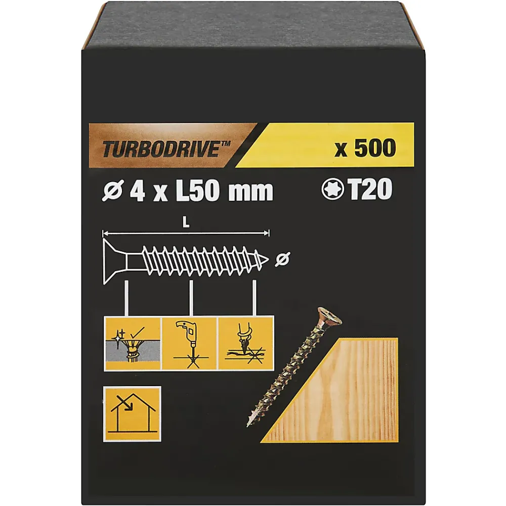 TurboDrive Vis à bois Premium torx zinguée jaune 4x50 mm - 500 pièces