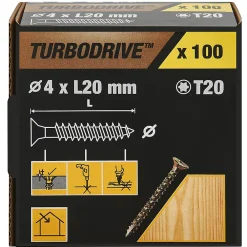 TurboDrive Vis À Bois-Vis à bois Premium torx zinguée jaune 4x20 mm - 100 pièces