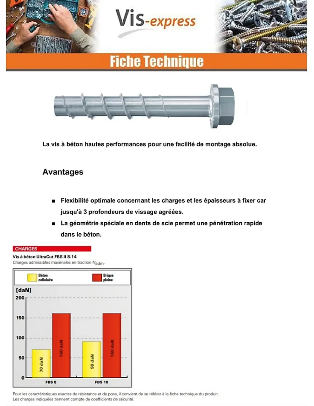 Fischer Vis Pour Brique, Béton-Vis béton - - FBS II US - 10 x 70 mm - Boîte de 50