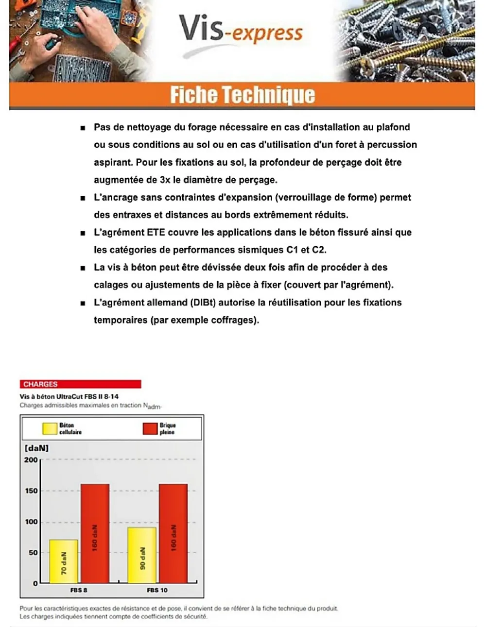 Fischer Vis Pour Brique, Béton-Vis béton - - FBS II US - 10 x 70 mm - Boîte de 50