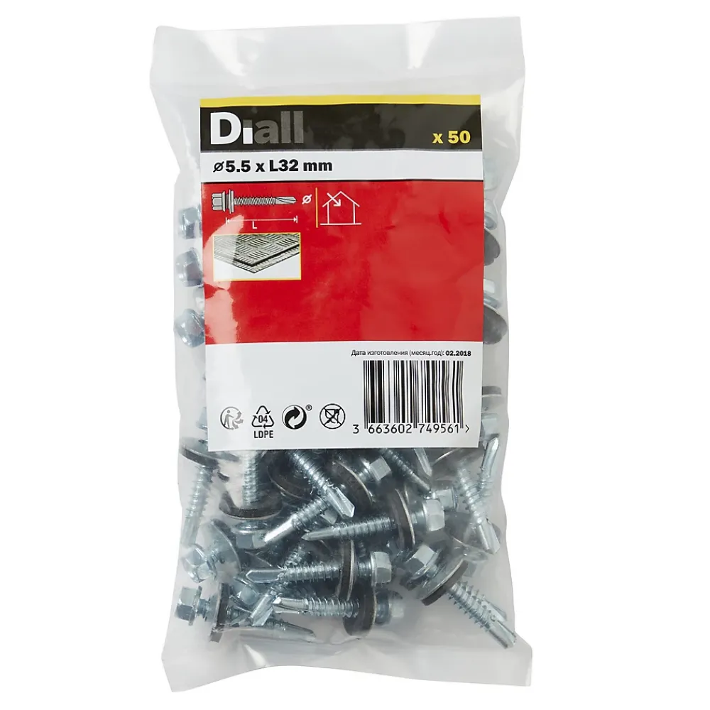 Diall Vis Pour Toiture Et Bardage-Vis de bardage zinguée 5,5x32 mm - 50 pièces