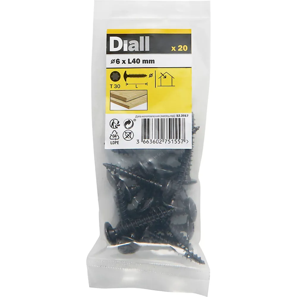 Diall Vis D'Assemblage De Meuble-Vis de charnière zinguée noire 6x40 mm - 20 pièces