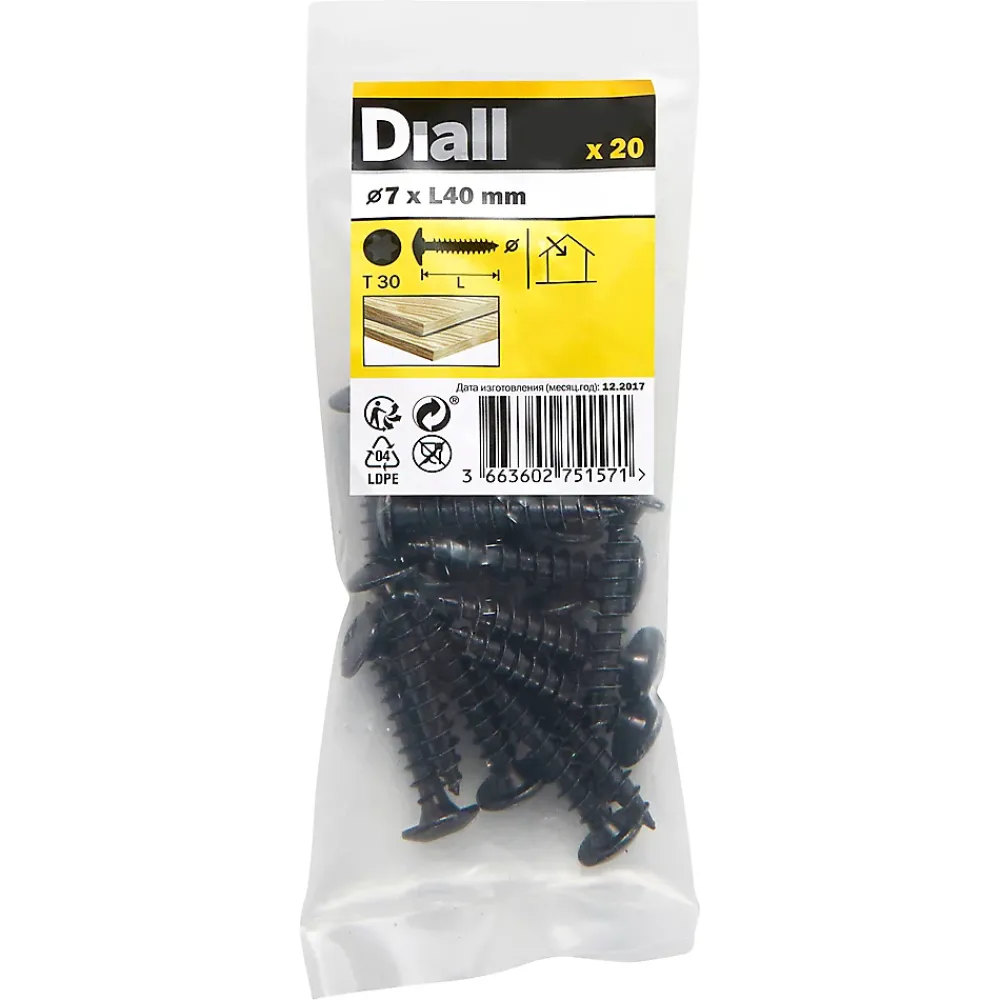 Diall Vis de charnière zinguée noire 3,5x40 mm - 20 pièces