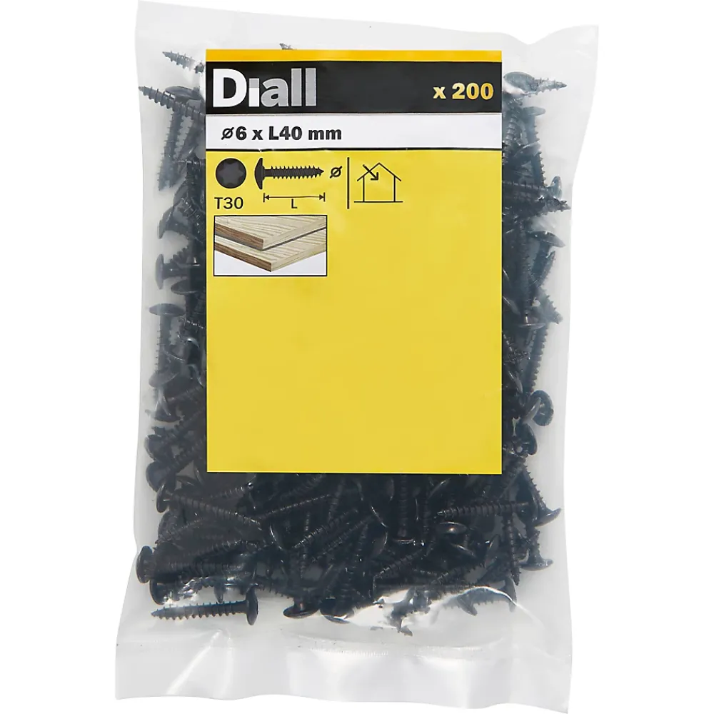 Diall Vis de charnière zinguée noire 6x40 mm - 200 pièces