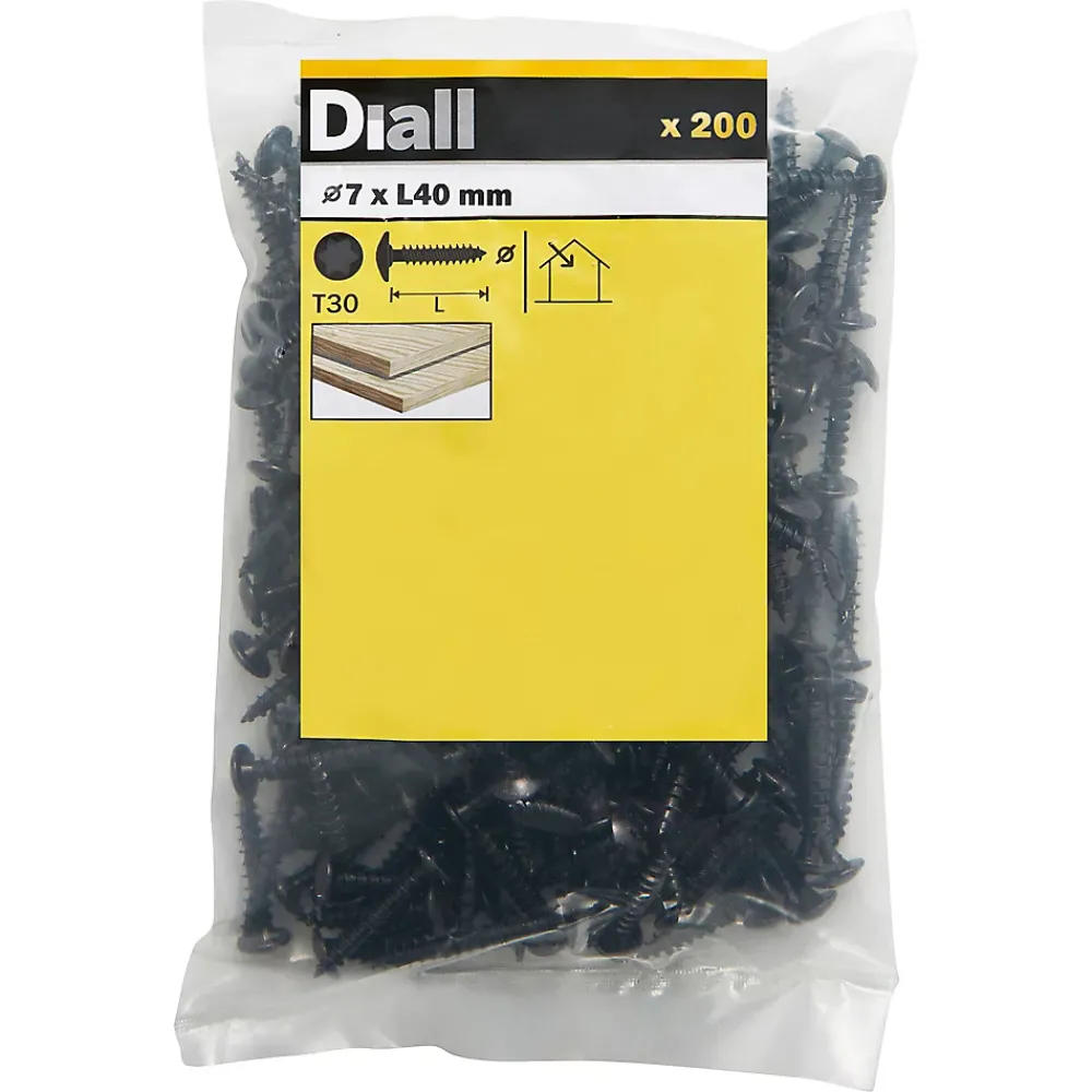 Diall Vis D'Assemblage De Meuble-Vis de charnière zinguée noire 7x40 mm - 200 pièces