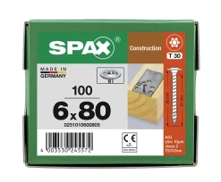 Spax France Vis À Bois-Vis de charpente tête ronde Spax Wirox 6 x 80 mm filetage total - 100 pièces