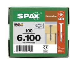 Spax France Vis de charpente tête ronde Spax Wirox 6 x 100 mm filetage partiel - 100 pièces