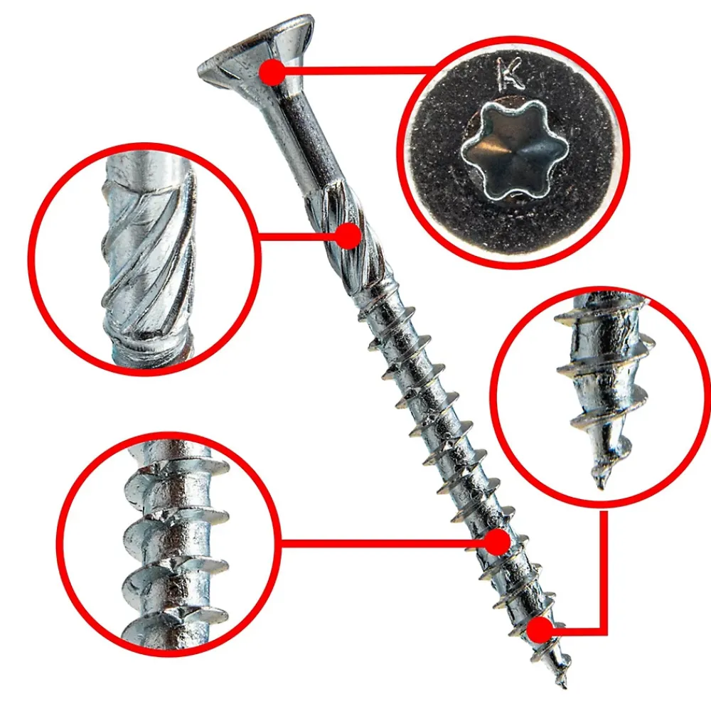 Klimas Vis de construction bois à tête fraisée Torx, zinguées blanches 6 x 60 mm 100 St.
