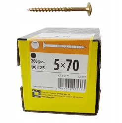 Domax Vis de construction en bois à tête disque, zinguée jaune, 5 x 70 mm 200 pcs