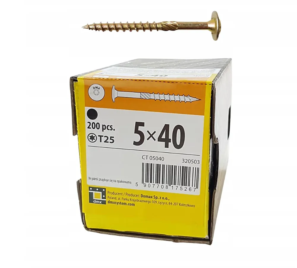 Domax Vis de construction en bois à tête disque, zinguée jaune, 5 x 40 mm 200 pcs