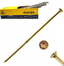 Domax Vis de construction en bois à tête fraisée, zinguée jaune, 6 x 300 mm 100 pcs