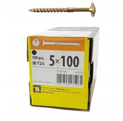 Domax Vis de construction en bois à tête disque, zinguée jaune, 5 x 100 mm 100 pcs